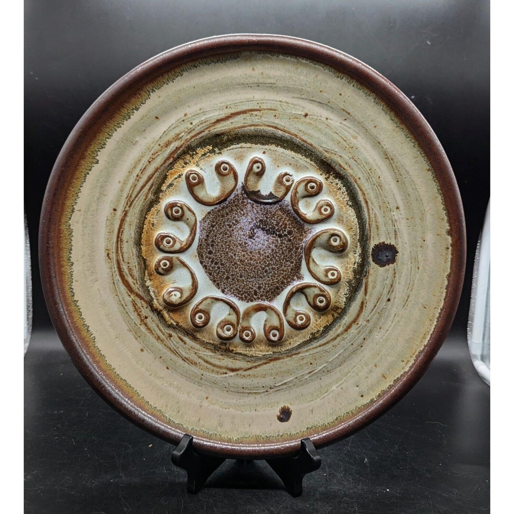 Vintage Studio Art Pottery 13.5" Wall Plate Charger Signed Stoneware Brown